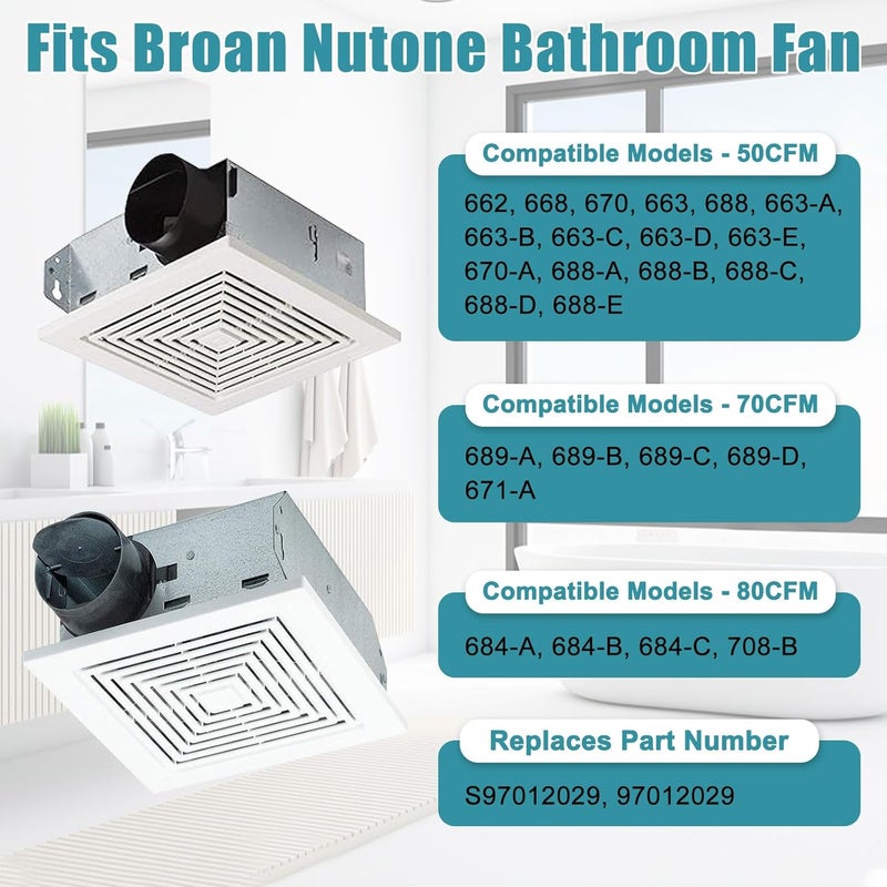 Criditpid 【Upgrade】S97012029 Fan, 663 688 Motor Assembly for Nutone Broan 663-E/688-E, 663-C/688-C, 663, 688, 662, 668, 670, 663-B/688-B, 684-C, 671-A, 689-A/B/C/D(70CFM) Bathroom Exhaust Fan Replacement Motor - Image 3